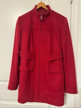 Elie Tahari Red Wool Zip-Front Coat